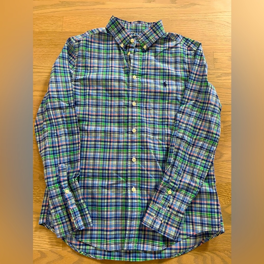 Ralph Lauren plaid button down dress shirt boys size 14-16 large.